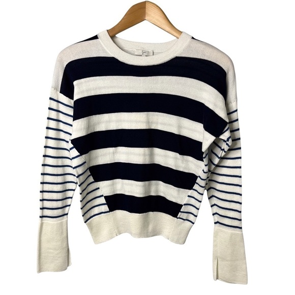 Joie Kaylara Cocktail Stripe Cotton Pullover Sweater Size XS Blue White Nautical - Picture 2 of 8